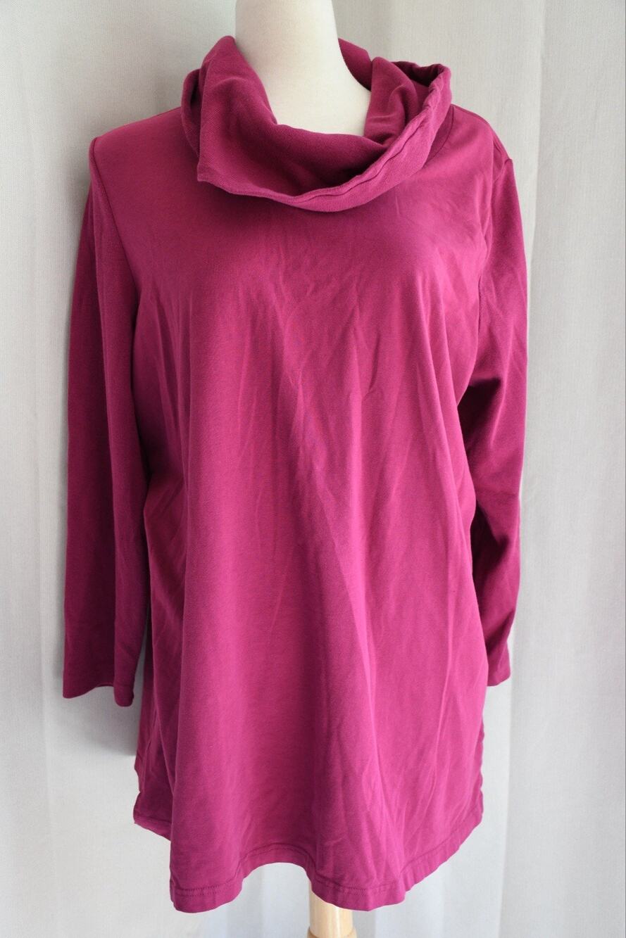 Denim And Company Pink/Purple Folded High Neck 3/4 Sleeve Cotton Shirt Size 2X